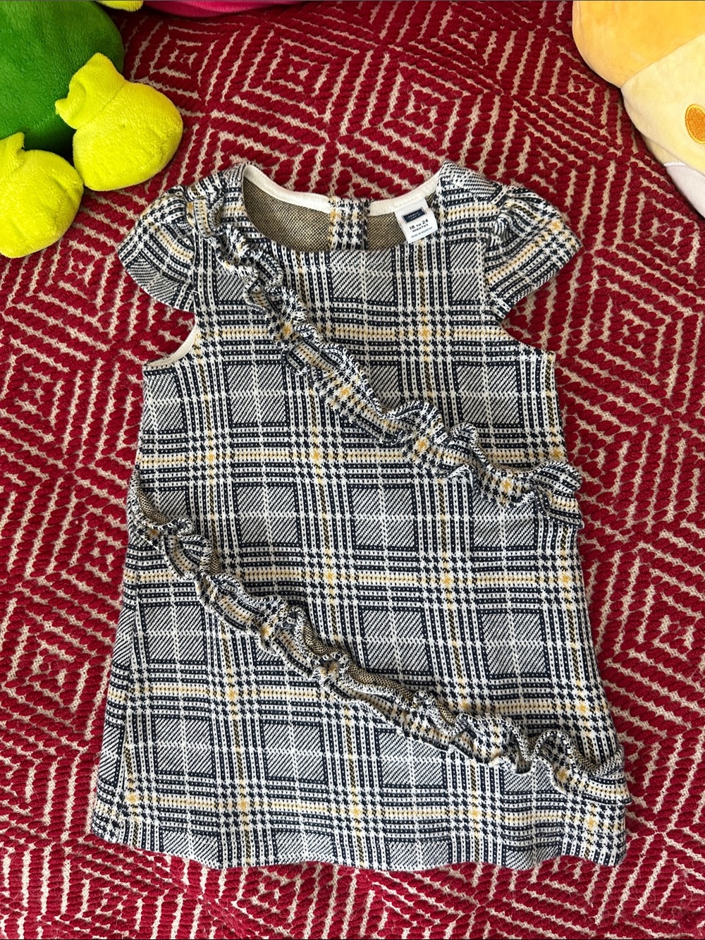 Janie and Jack Black, Cream & Yellow Plaid Ruffle Dress size 18-24 months